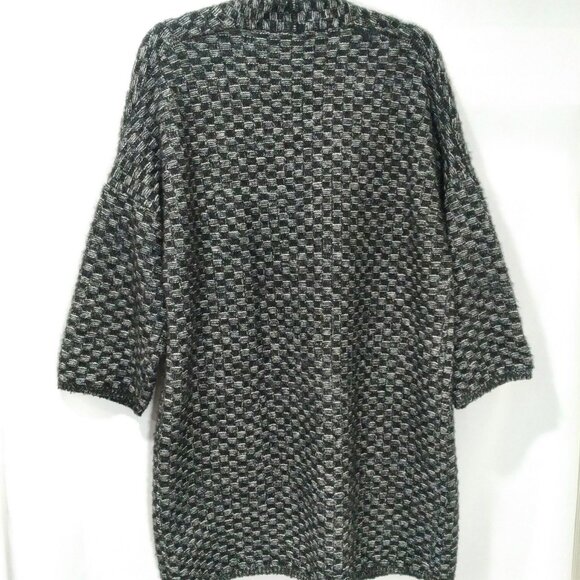 BCBG Maxazria Women's Thick Knit Open Front Sweater Cardigan Black Grey Size M - Picture 2 of 4